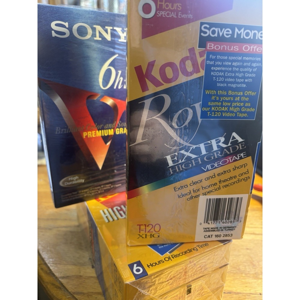New In Wrapper 6 Kodak VHS T-120 Tapes And 1 New Sony T-120‎ VHS Tape Total Of 7